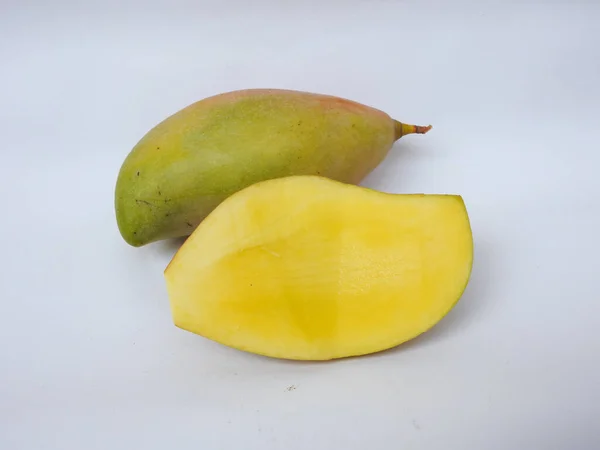 Closeup Single Group Totapuri Raw Mango Sliced Fruit Isolated White — Stock Photo, Image