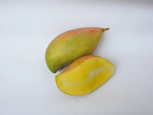 Closeup Single Group Totapuri Raw Mango Sliced Fruit Isolated White — Stock Photo, Image