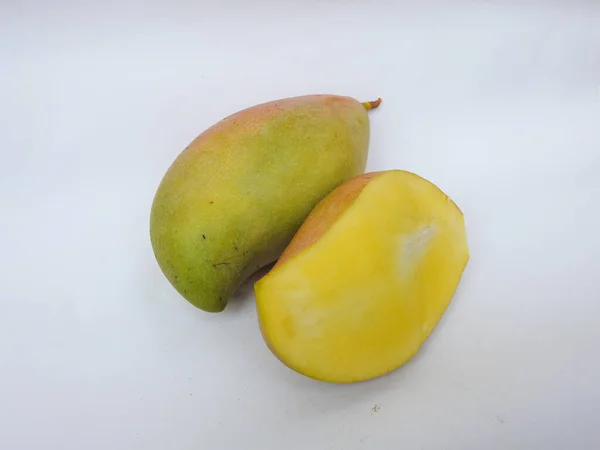 Closeup Single Group Totapuri Raw Mango Sliced Fruit Isolated White — Stock Photo, Image