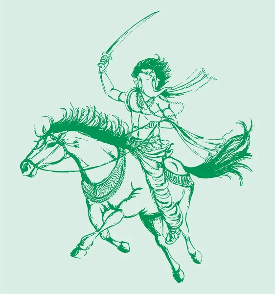 Dibujo Boceto Del Dios Hindú Señor Shiva Hijo Señor Ganesha — Vector de stock
