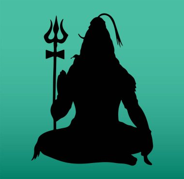 Drawing or Sketch of Lord Shiva outline and silhouette editable illustration