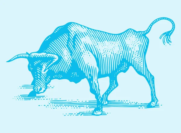Drawing Sketch Angry Indian Bull Outline Editable Illustration — Vector de stock