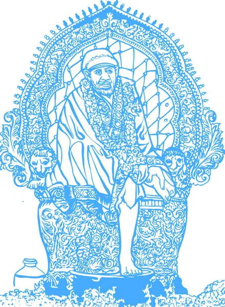 Dibujo Boceto Del Dios Indio Kaliyug Shirdi Sai Baba Esboza — Vector de stock