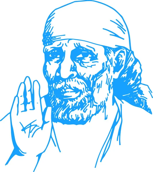 Disegno Schizzo Del Dio Indiano Kaliyug Shirdi Sai Baba Schema — Vettoriale Stock