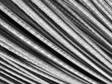 Closeup of building construction material mild steel tmt bars in the size of 16, 8, 10 and 12mm texture and background
