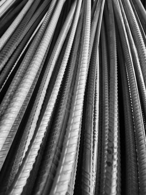 Closeup of building construction material mild steel tmt bars in the size of 16, 8, 10 and 12mm texture and background