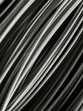 Closeup of building construction material mild steel tmt bars in the size of 16, 8, 10 and 12mm texture and background