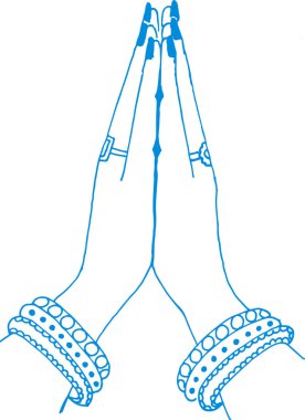Drawing or sketch of praying or doing namaste hands outline editable illustration