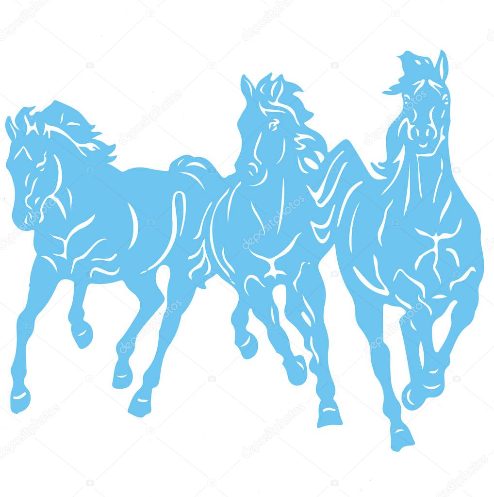 Drawing or Sketch of Indian Transportation animal Horse silhouette and outline editable illustration