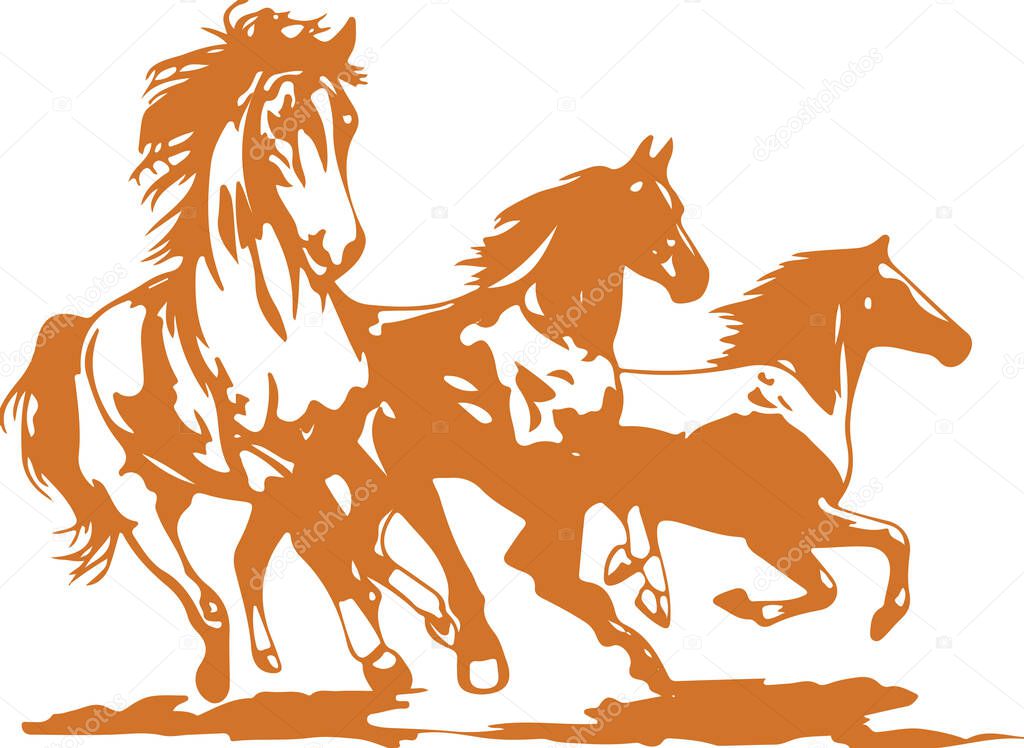 Drawing or Sketch of Indian Transportation animal Horse silhouette and outline editable illustration