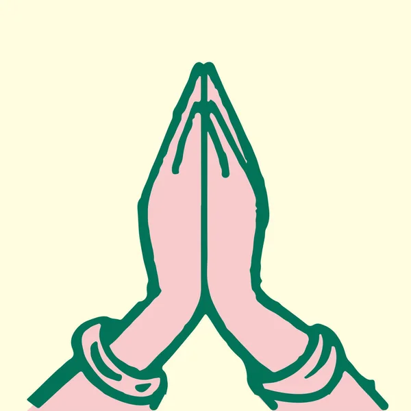 Schizzo Pregare Fare Namaste Mani Contorno Illustrazione Modificabile — Vettoriale Stock