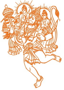 Lord Hanuman 'ın Çizimi ya da Taslak Düzenleme Çizimi. Güçlü ve güçlü tanrı Bhajarangi ya da Lord Shiva