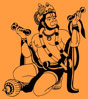Lord Hanuman 'ın Çizimi ya da Taslak Düzenleme Çizimi. Güçlü ve güçlü tanrı Bhajarangi ya da Lord Shiva