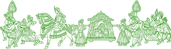 Disegno Schizzo Carta Matrimonio Indiano Rituali Matrimonio Delineazione Modificabile Illustrazione — Vettoriale Stock