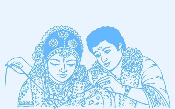 Dibujo Boceto Tarjeta Boda India Rituales Matrimonio Esquemas Editables Elementos — Archivo Imágenes Vectoriales