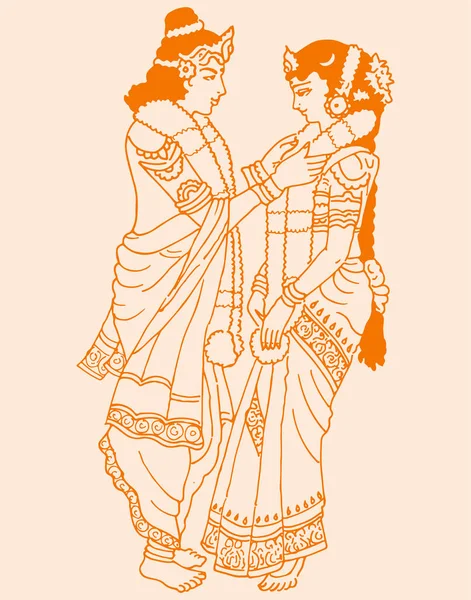Dibujo Boceto Tarjeta Boda India Rituales Matrimonio Esquemas Editables Elementos — Archivo Imágenes Vectoriales