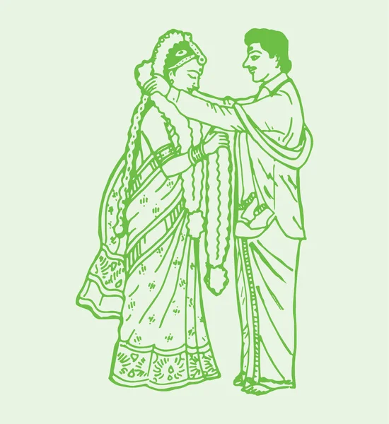 印度婚礼卡片或结婚仪式的绘画或素描可编辑的轮廓说明和设计要素 — 图库矢量图片