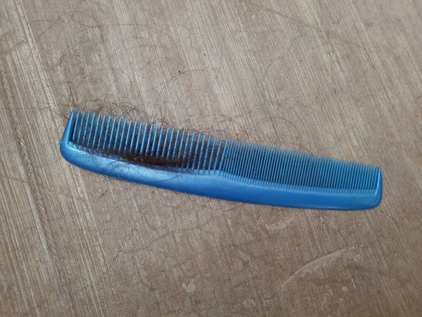 Closeup Blue Color Plastic Comb Daily Hair Loss Hair Fall — Stock Photo, Image