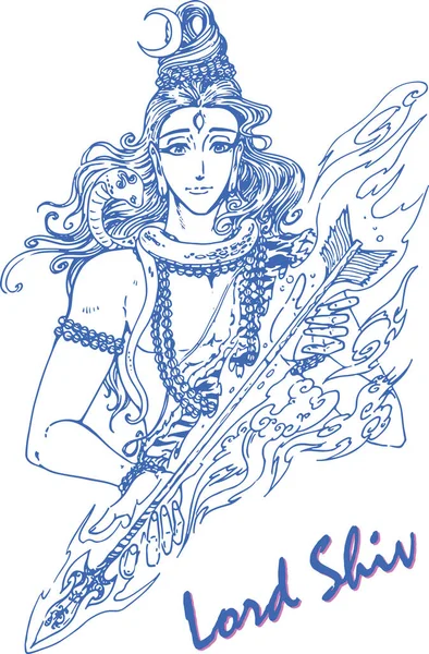 Desenho Esboço Deus Famoso Hindu Lord Shiva Ilustração Esboço Editável —  Vetores de Stock