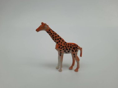 Beyaz arka planda izole edilmiş çocuklar için çeşitli vahşi hayvan figürleri oyuncakları.