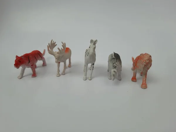 Nahaufnahme Von Verschiedenen Zoo Wild Animal Figures Spielzeug Für Kinder — Stockfoto