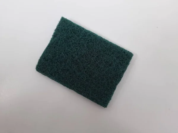 Närbild Grön Rektangel Form Polyester Scrub Pad Utensils För Rengöring — Stockfoto