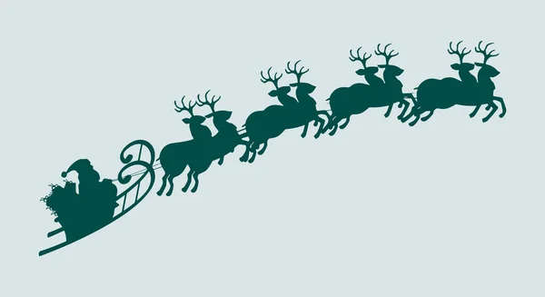 Silhouet Van Kerstman Slee Vol Geschenken Zijn Rendieren Gelukkig Nieuwjaar — Stockvector