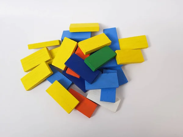 Κοντινό Πλάνο Των Πολύχρωμων Πολύχρωμων Ορθογώνιο Σχήμα Ξύλινα Παιδιά Παιχνίδι — Φωτογραφία Αρχείου