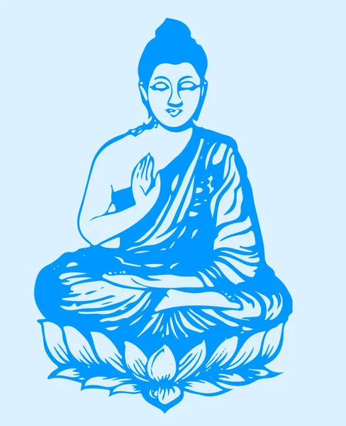 Drawing Peace God Lord Buddha Outline Silhouette Editable Illustration — Stock Vector