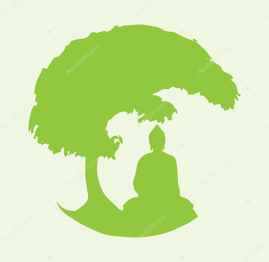 Drawing of peace god Lord Buddha outline and silhouette editable illustration