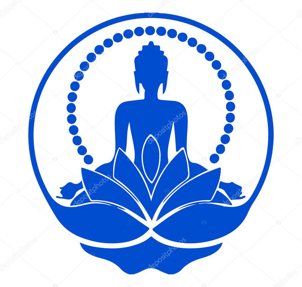 Drawing of peace god Lord Buddha outline and silhouette editable illustration