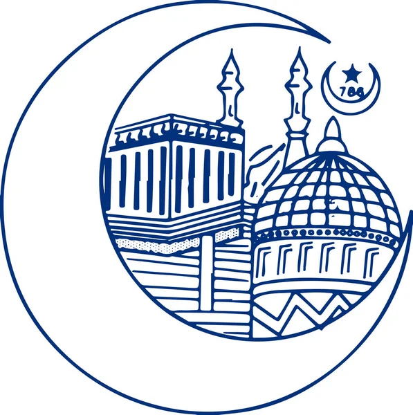 Σχέδιο Σκίτσο Διακοσμητικό Ημισέληνο Και Μουσουλμανικό Ναό Τέμενος Σχέδιο Περίγραμμα — Διανυσματικό Αρχείο