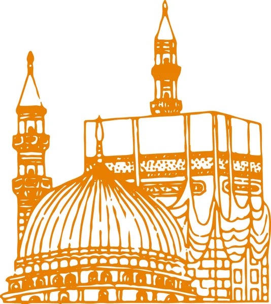 Σχέδιο Σκίτσο Διακοσμητικό Ημισέληνο Και Μουσουλμανικό Ναό Τέμενος Σχέδιο Περίγραμμα — Διανυσματικό Αρχείο