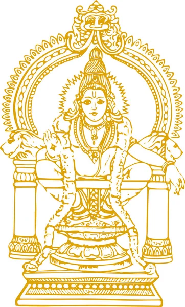Dessin Croquis Seigneur Shiva Fils Ayyappan Ayyppa Swamy Contour Illustration — Image vectorielle