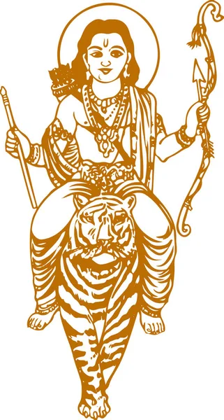 主シヴァの息子AyyappanまたはAyyppaスワミーアウトラインの描画またはスケッチ編集可能なイラスト — ストックベクタ