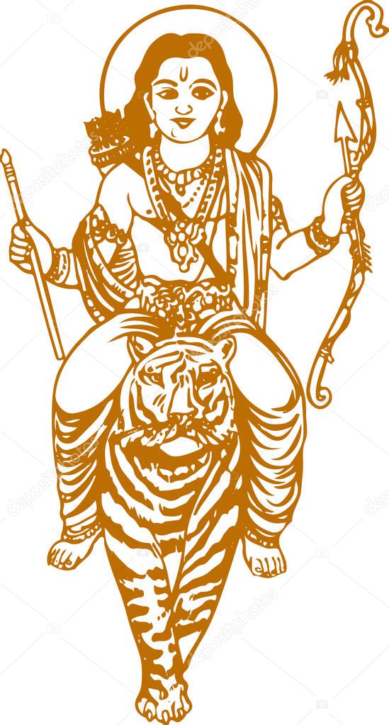 Drawing or Sketch of Lord Shiva son Ayyappan or Ayyppa Swamy outline Editable Illustration
