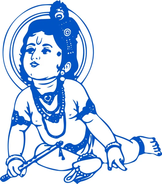 Dibujo Boceto Del Señor Krishna Diosa Radha Esquema Ilustración Editable — Vector de stock