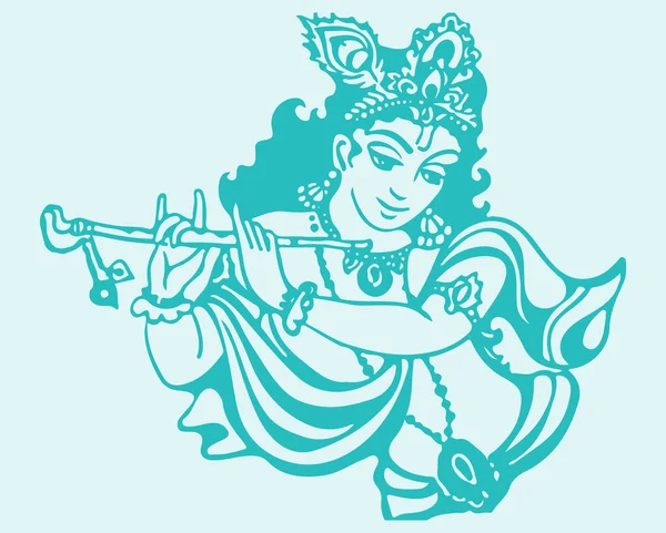 Drawing Sketch Lord Krishna Goddess Radha Outline Editable Illustration — Stock Vector