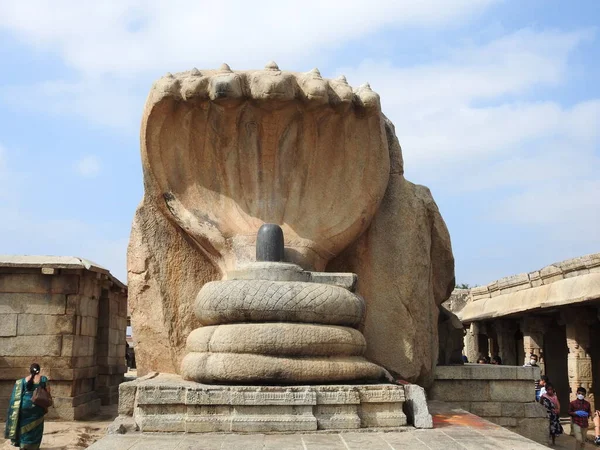 Closeup Pedra Bonita Esculpida Enorme Naga Lingam Lepakshi Templo Hindupur — Fotografia de Stock