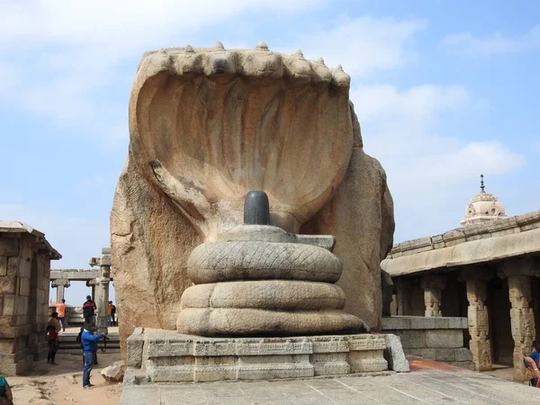 Closeup Pedra Bonita Esculpida Enorme Naga Lingam Lepakshi Templo Hindupur — Fotografia de Stock