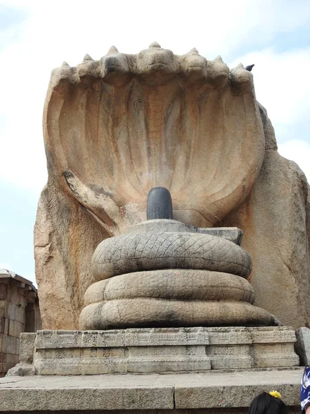 Closeup Pedra Bonita Esculpida Enorme Naga Lingam Lepakshi Templo Hindupur — Fotografia de Stock