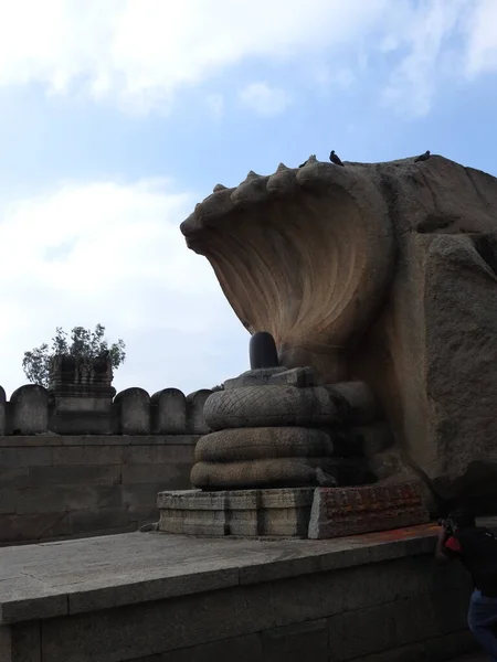 Closeup Pedra Bonita Esculpida Enorme Naga Lingam Lepakshi Templo Hindupur — Fotografia de Stock