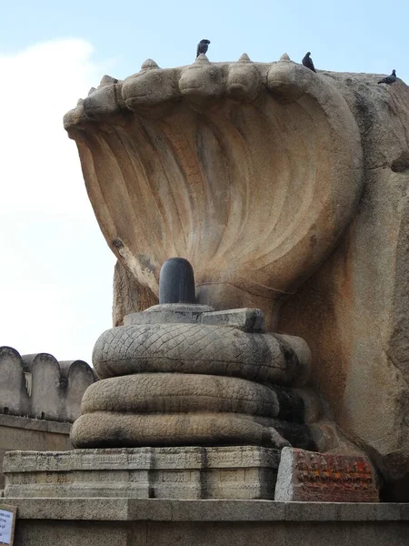 Closeup Pedra Bonita Esculpida Enorme Naga Lingam Lepakshi Templo Hindupur — Fotografia de Stock