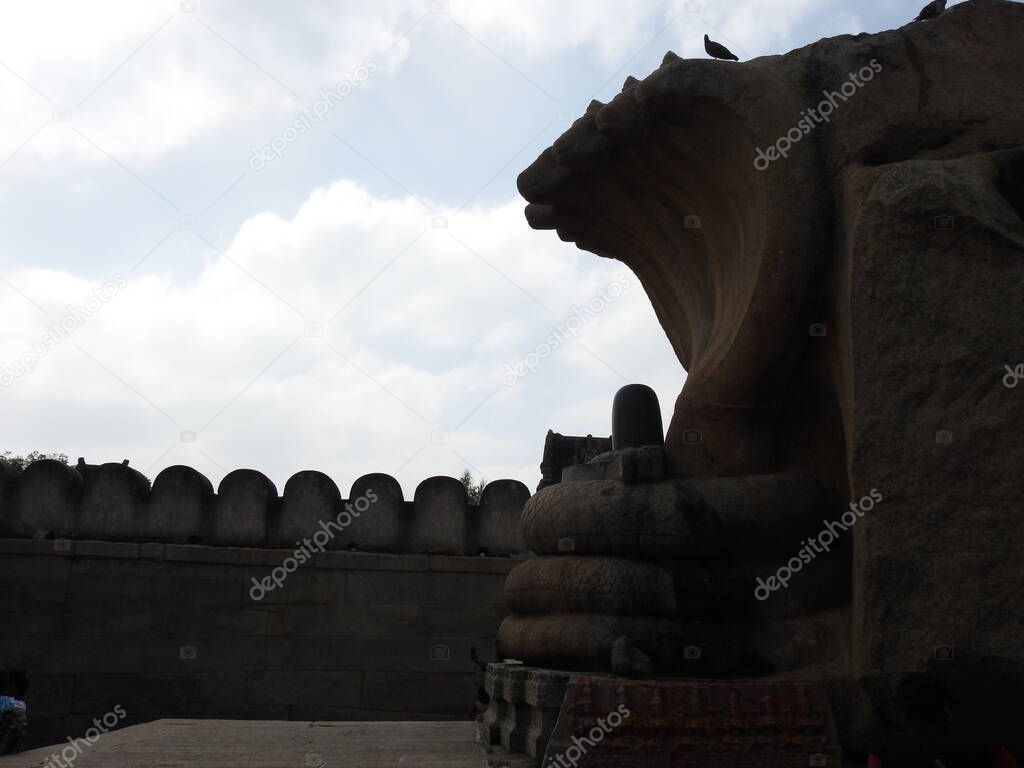 Closeup of beautiful stone carved huge Naga Lingam Lepakshi Temple Hindupur