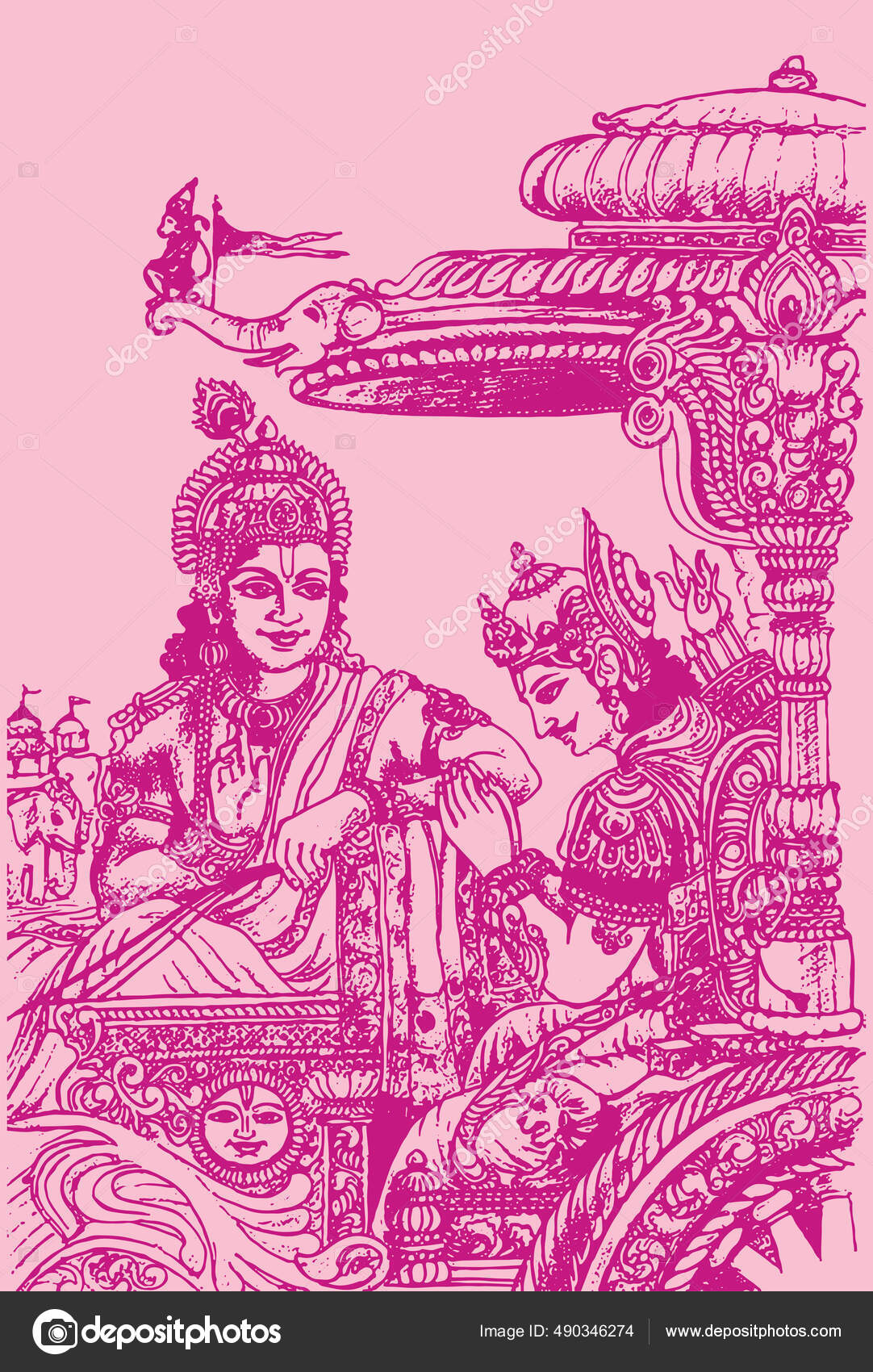 Krishna teaches Arjuna the distinction between the Field and the Knower of  the Field on the battlefield of Kurukshetra