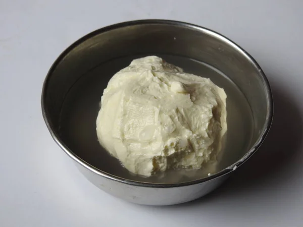 Nahaufnahme Von Butterkugel Aus Milch Hause Hausgemachte Butter Einer Tasse — Stockfoto