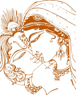 Drawing or Sketch of different types of Lord Krishna, Vishnu Avatar outline editable illustration clipart