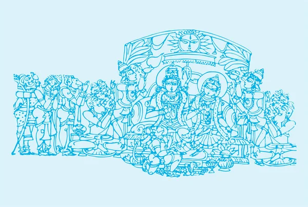 Kresba Nebo Skica Různých Typů Lord Krišna Višnu Avatar Obrys — Stockový vektor