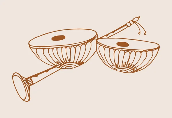 Drawing Sketch Indian Traditional Music Instruments Shehnai Dol Tabla Editable — 스톡 벡터