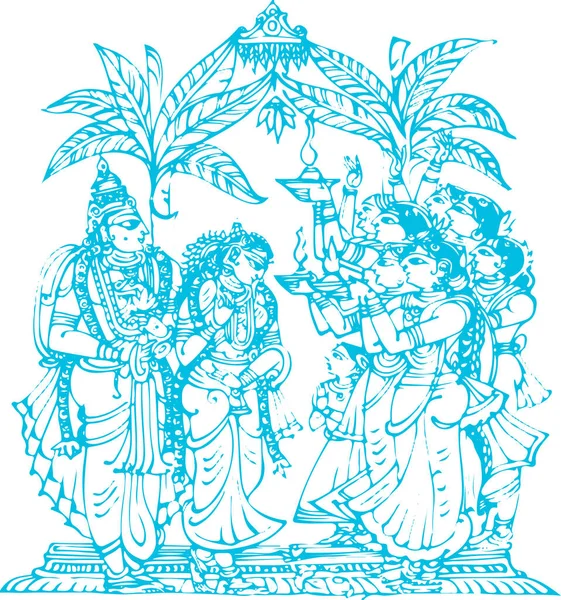 Disegno Schizzo Diversi Tipi Signore Krishna Vishnu Avatar Schema Illustrazione — Vettoriale Stock